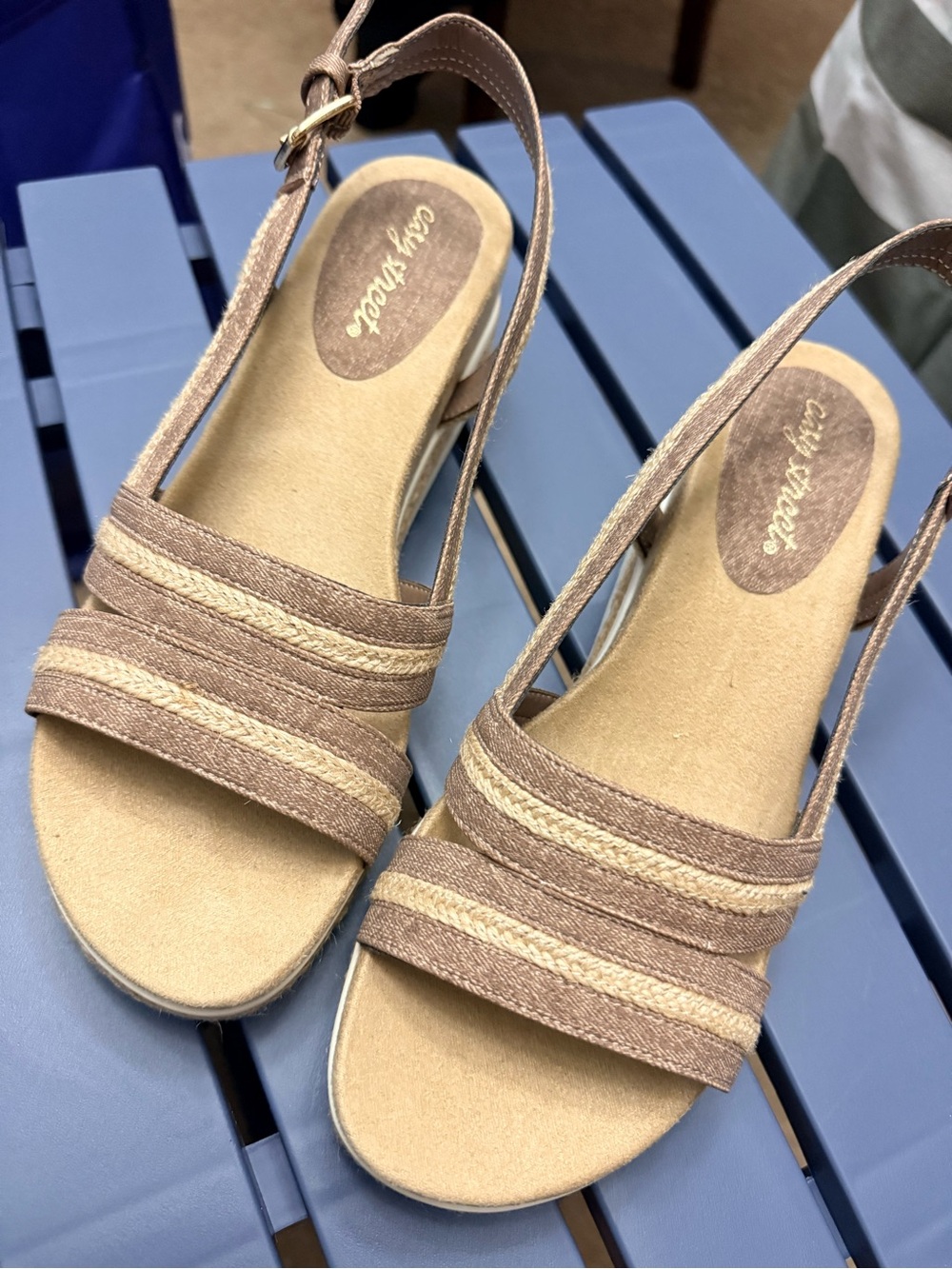 easy street Tan Woven-Strap Slingback Sandals
